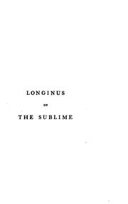 Cover of: Longinus on the sublime, tr. by T.R.R. Stebbing by Cassius Longinus
