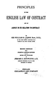 Cover of: Principles of the English law of contract and of agency in its relation to contract