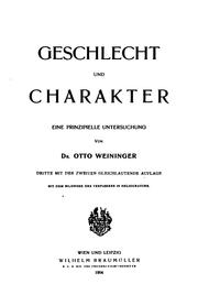 Cover of: Geschlecht und Charakter: Eine prinzipielle Untersuchung by Otto Weininger