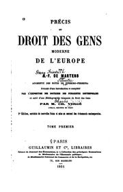 Cover of: Précis du droit des gens moderne de l'Europe