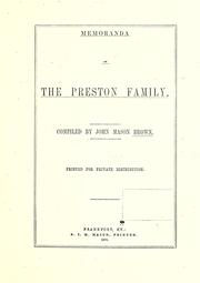 Cover of: Memoranda of the Preston family.