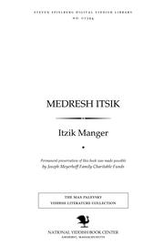 Cover of: Medresh Itsiḳ by Manger, Itzik