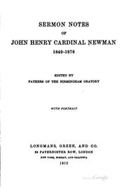 Cover of: Sermon notes of John Henry cardinal Newman, 1849-1878