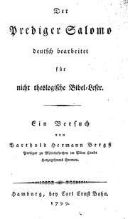 Der Prediger Salomo deutsch bearbeitet für nicht theologische Bibel-Leser