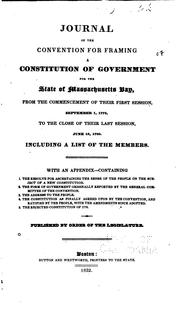 Cover of: Journal of the Convention for Framing a Constitution of Government for the ...