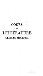 Cover of: Cours de littérature grecque moderne, donée à Genève by Iakōvos Rizos