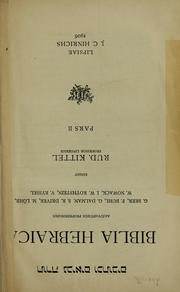 Cover of: Torah Nevi'im u-Khetuvim: Biblia hebraica adjuvantibus professoribus G. Beer [et al.]  Edidit Rud. Kittel