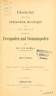 Cover of: Bericht über die im indischen Archipel von Dr. J. Brock gesammelten Decapoden und Stomatopoden.