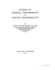 Cover of: Studies of criminal responsibility and limited responsibility by Charles Follen Folsom