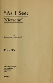 Cover of: "As I see: Nietsche" by Stephanus Fabijanovic