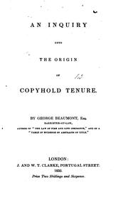 Cover of: An Inquiry Into the Origin of Copyhold Tenure by George Duckett Barber
