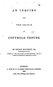 Cover of: An Inquiry Into the Origin of Copyhold Tenure