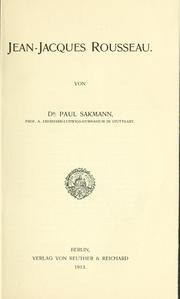 Cover of: Jean-Jacques Rousseau by Sakmann, Paul