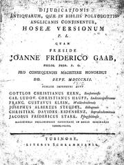 Cover of: Dijudicationis antiquarum by Johann Friedrich von Gaag
