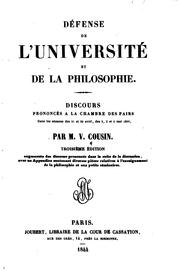 Cover of: Défense de l'Université et de la philosophie discours prononcés à la Chambre ...
