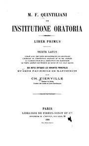 Cover of: De institutione oratoria liber primus: Texte latin