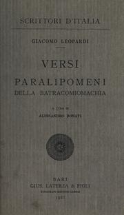 Cover of: Versi paralipomeni della Batracomiomachia