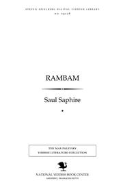 Cover of: Rambam: Rabenu Moshe ben Maimon : origineler hisṭorisher roman fun 12ṭen yohrhunderṭ = Rambam (Maimonides) : Historical novel of the 12th century