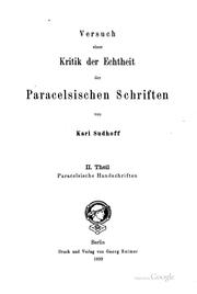 Cover of: Versuch einer Kritik der Echtheit der paracelsischen Schriften