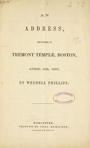 Cover of: An address, delivered in Tremont temple.
