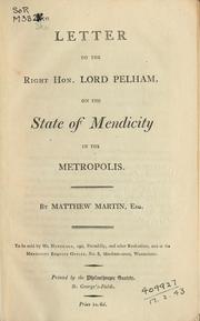 Cover of: Letter to the Right Hon. Lord Pelham: on the state of mendicity in the metropolis