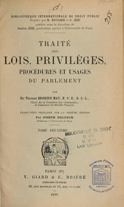 Cover of: Traité des lois, privilèges, procédures et usages du parlement