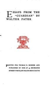 Cover of: Essays from "The Guardian," by Walter Pater