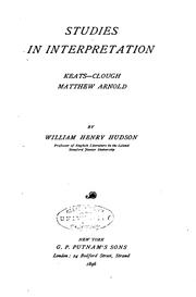 Cover of: Studies in Interpretation: Keats-Clough-Matthew Arnold