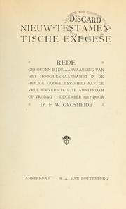 Cover of: Nieuw-Testamentische exegese by Frederik Willem Grosheide
