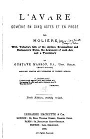 Cover of: L'avare: comédie en cinq actes et en prose par Molière; with Voltaire's life of the author ... by Molière