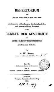 Cover of: Repertorium über die vom Jahre 1800 bis zum Jahre 1850 in akademischen Abhandlungen ... auf dem ... by Wilhelm David Koner