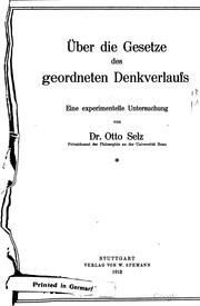 Cover of: Über die gesetze des geordneten denkverlaufs by Otto Selz