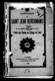 Cover of: Panégyrique de saint Jean Berchmans