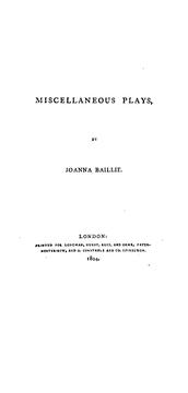 Cover of: Miscellaneous plays by Joanna Baillie