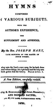 Cover of: Hymns Composed on Various Subjects: With the Author's Experience, the Supplement, and Appendix
