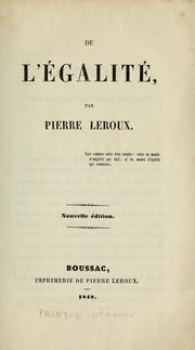 Cover of: De l'égalité