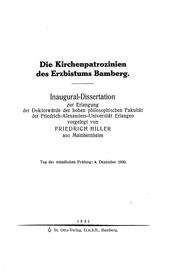 Cover of: Die Kirchenpatrozinien des Erzbistums Bamberg by Friedrich Hiller