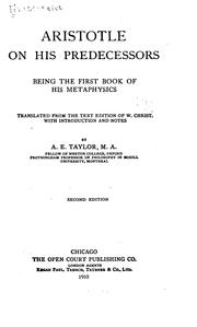 Cover of: Aristotle on His Predecessors, Being the First Book of His Metaphysics