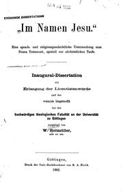 Cover of: "Im namen Jesu.": Eine sprach-und religionsgeschichtliche untersuchung zum Neuen Testament, speziell zur altchristlichen taufe ...