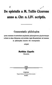 De epistulis a M. Tullio Cicerone anno a. Chr. n. LIV. scriptis by Matthias Kapelle