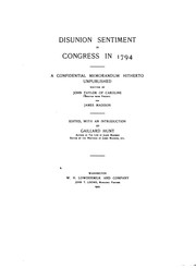 Cover of: Disunion Sentiment in Congress in 1794 [i.e. Seventeen Hundred and Ninety-four]