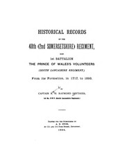Cover of: Historical records of the 40th (2nd Somersetshire) regiment by Raymond Henry Raymond Smythies