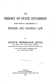Cover of: The theory of state succession: with special reference to English and colonial law