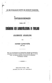 Cover of: Untersuchungen über die Ernährung der Landbevölkerung in Finnland by 