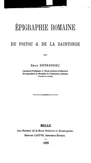 Cover of: Épigraphie romaine du Poitou & de la Saintonge by Émile Espérandieu