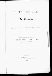 Cover of: A. Claudet, F.R.S.: a memoir.