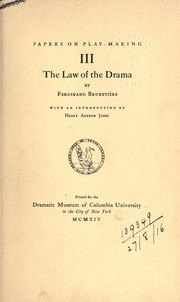 Cover of: The law of the drama.: With an introd. by Henry Arthur Jones. [Translated by Philip M. Hayden]