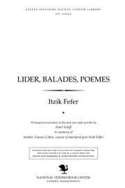Cover of: Lider, balades, poemes: oysderṿeylṭs