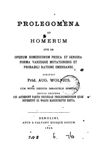 Prolegomena ad Homerum by Friedrich August Wolf