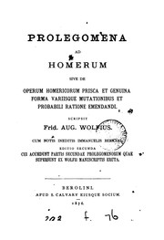 Cover of: Prolegomena ad Homerum by Friedrich August Wolf